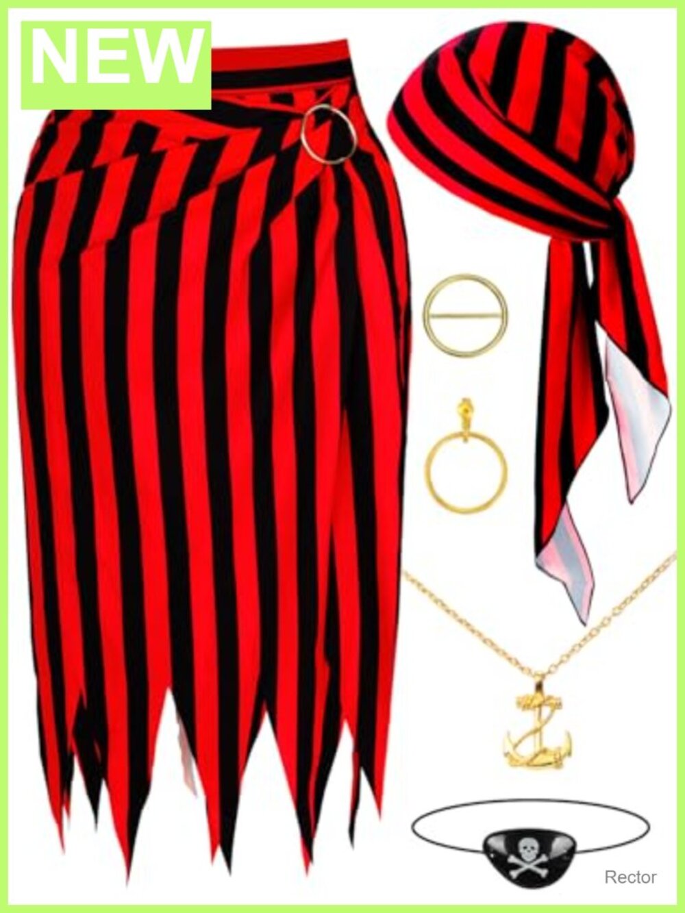 Pirate Costume Set with Skirt Bandana Necklace Earrings Eye Patch Belt Buckle